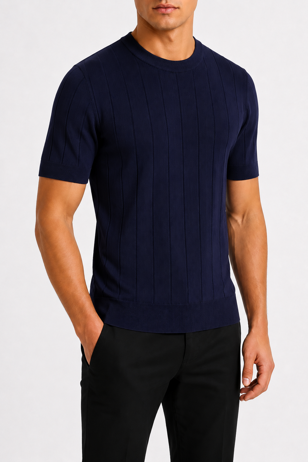 Van Rijn Fashion® | Gebreid T-shirt marineblauw