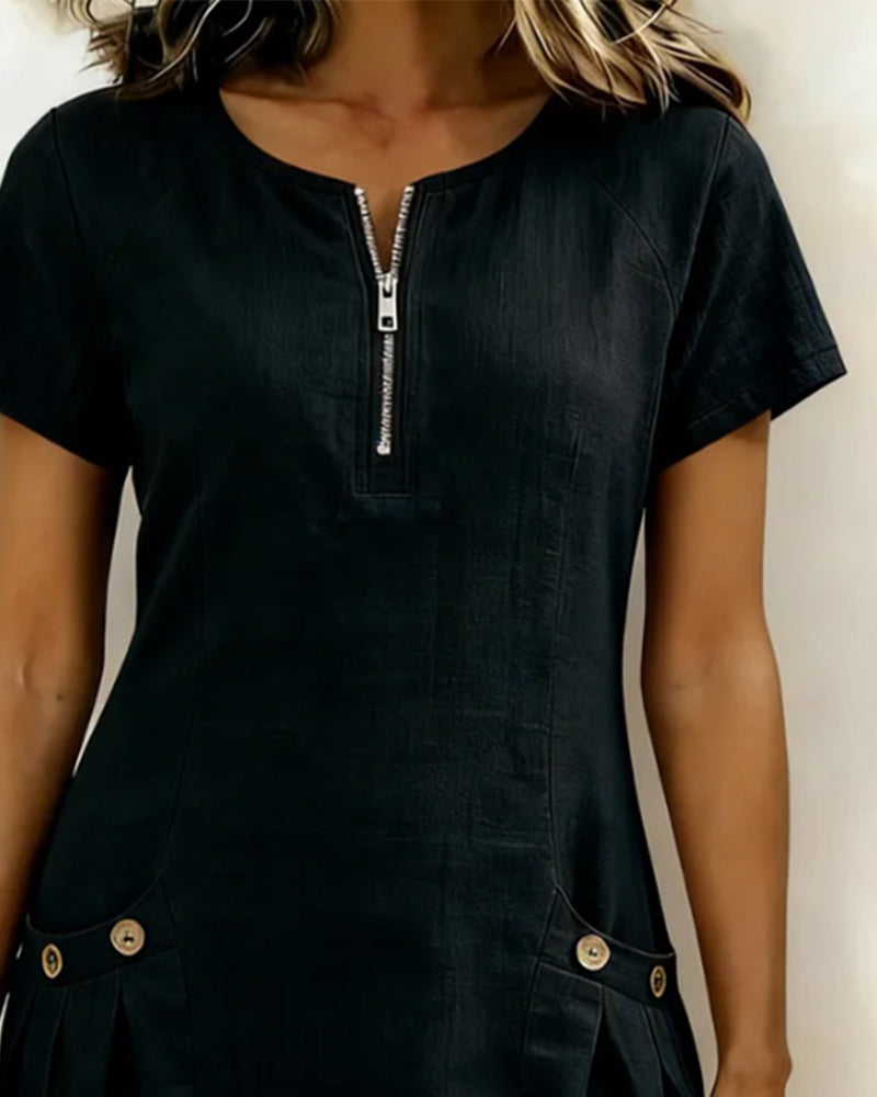 Van Rijn Fashion® | Katoenen Jurk met Ritssluiting