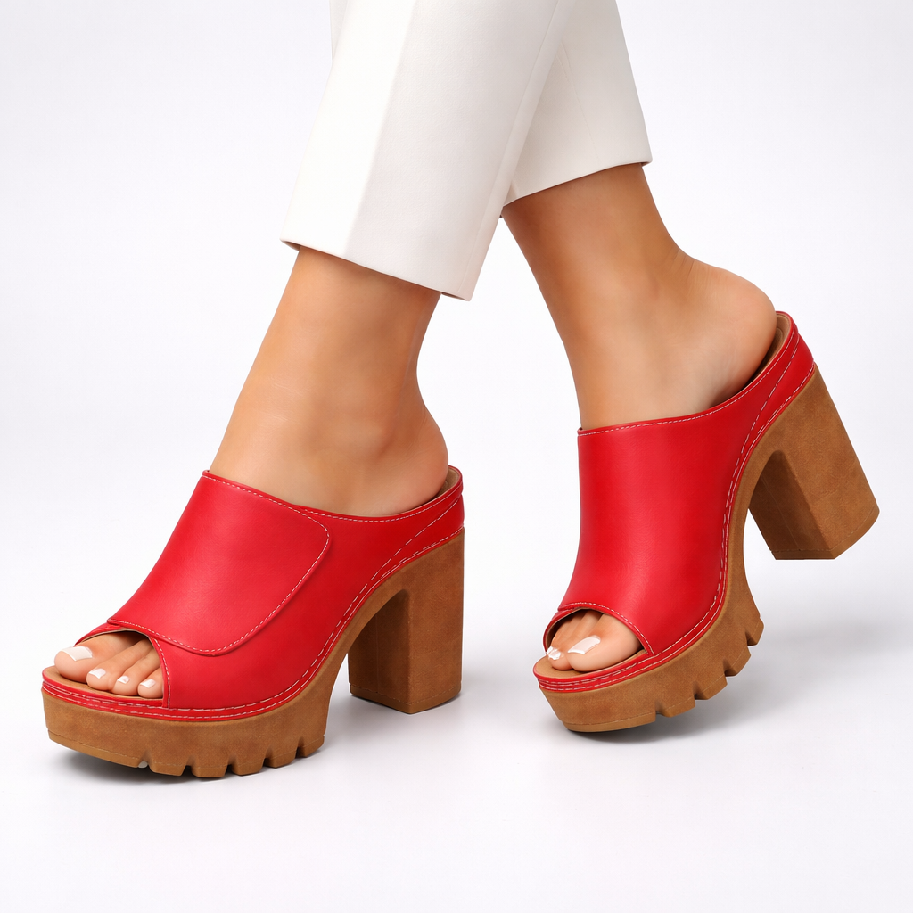 Van Rijn Fashion® | Leren plateaumule met blokhak