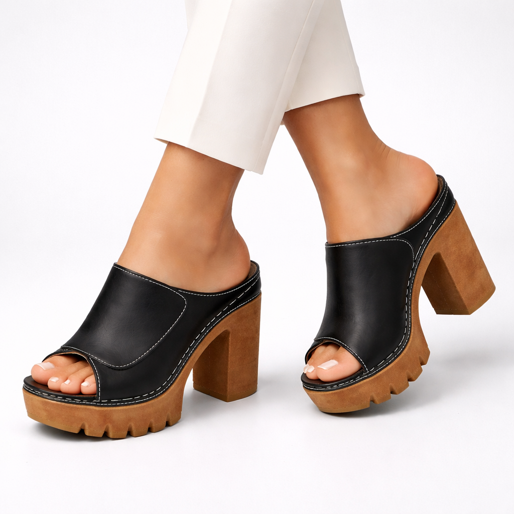 Van Rijn Fashion® | Leren plateaumule met blokhak
