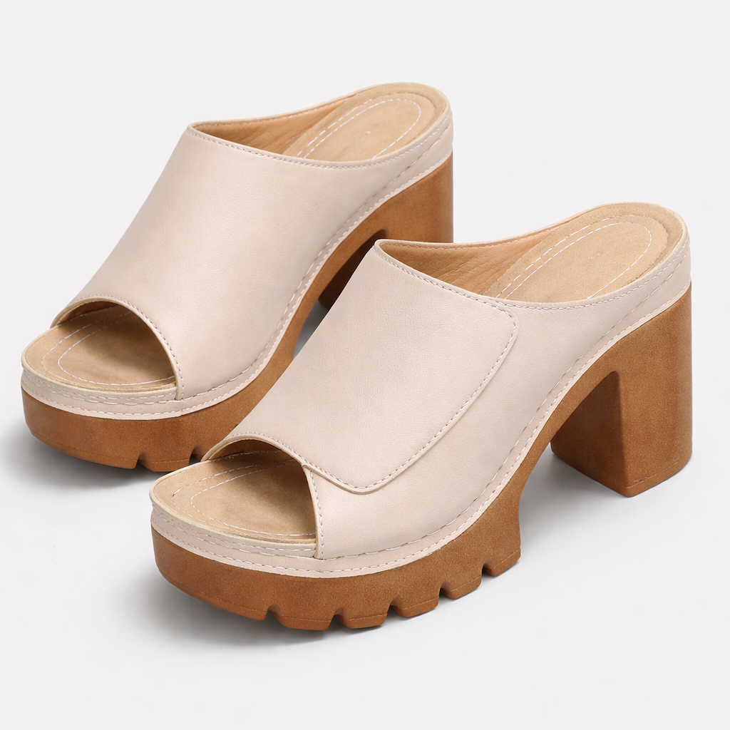 Van Rijn Fashion® | Leren plateaumule met blokhak