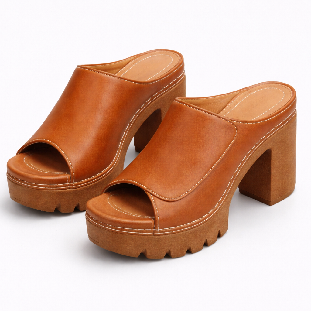 Van Rijn Fashion® | Leren plateaumule met blokhak