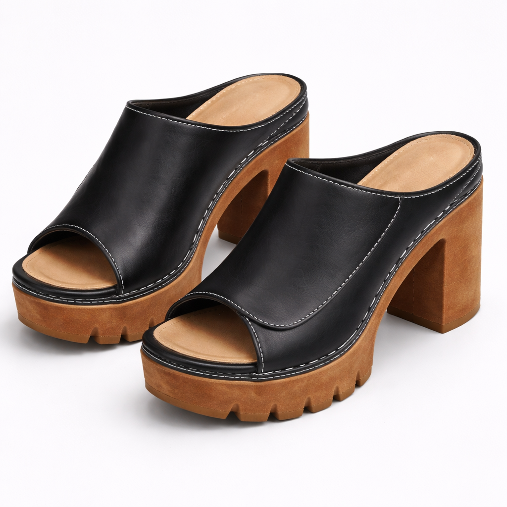 Van Rijn Fashion® | Leren plateaumule met blokhak