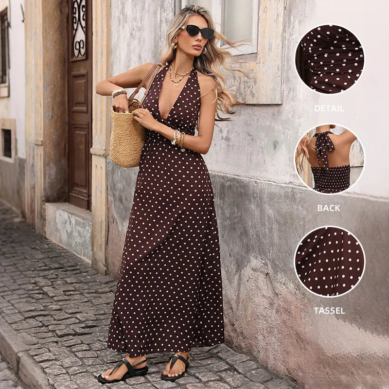 Van Rijn Fashion® | Polka Dot Halter Maxi-jurk