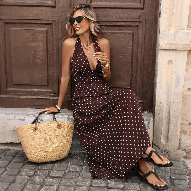 Van Rijn Fashion® | Polka Dot Halter Maxi-jurk