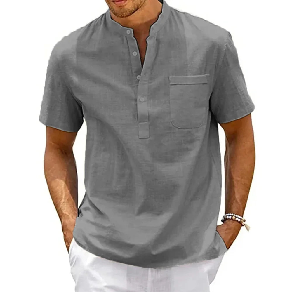 Van Rijn Fashion® | Katoenen Linnen Henley Shirt