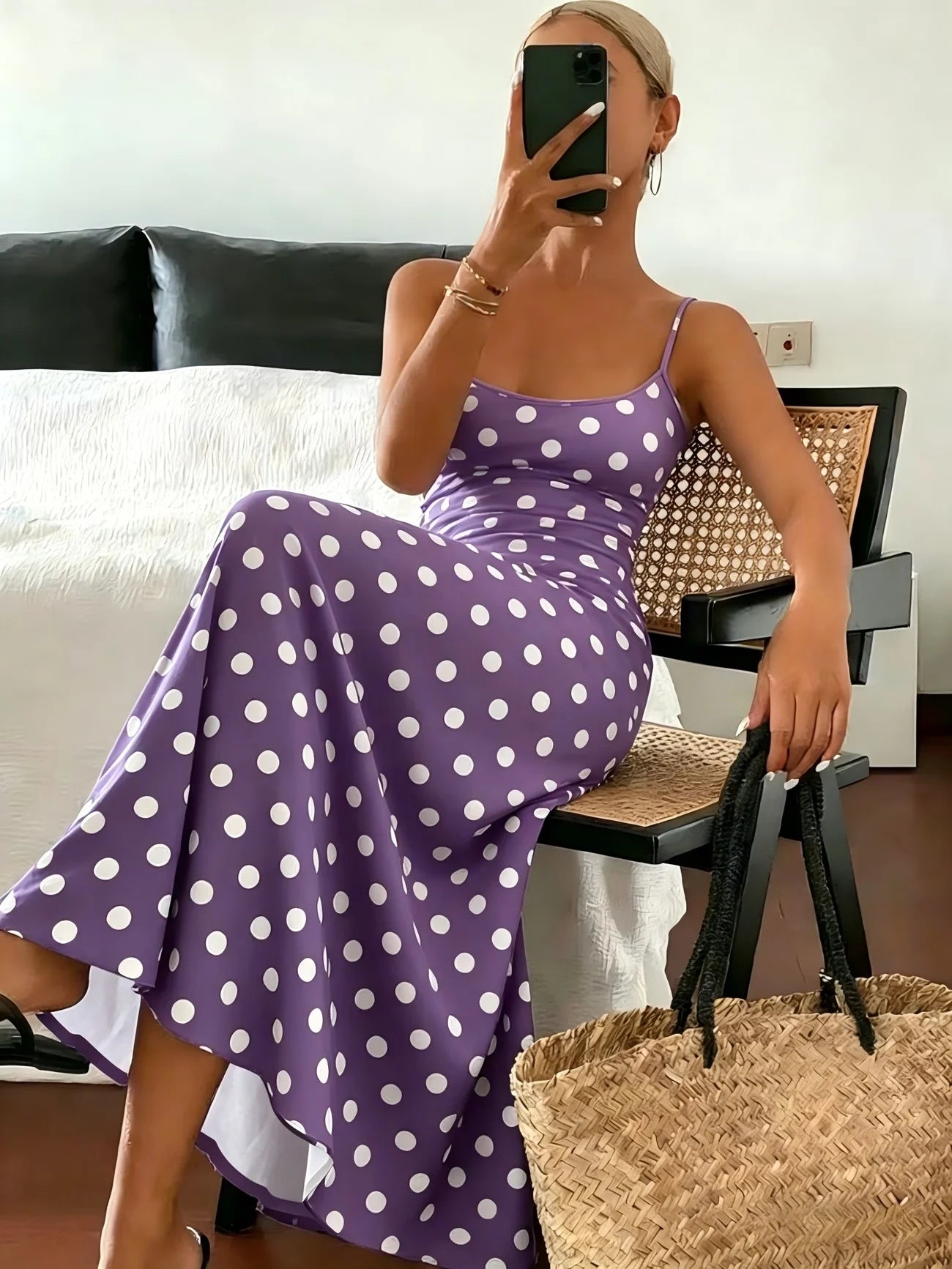 Van Rijn Fashion® | Elegante Polka Dot Midi-jurk