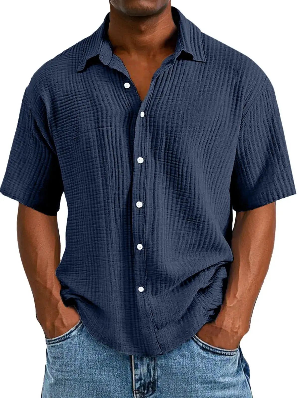 Van Rijn Fashion® | Crinkle Overhemd Korte Mouw