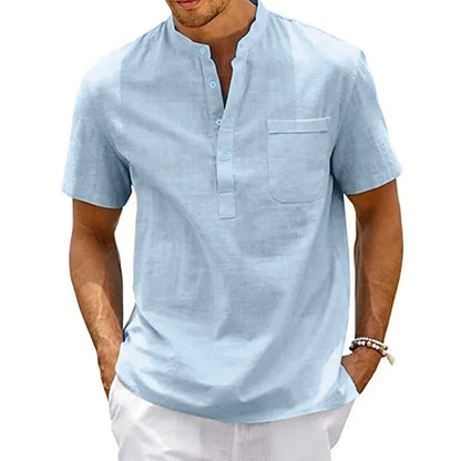 Van Rijn Fashion® | Katoenen Linnen Henley Shirt