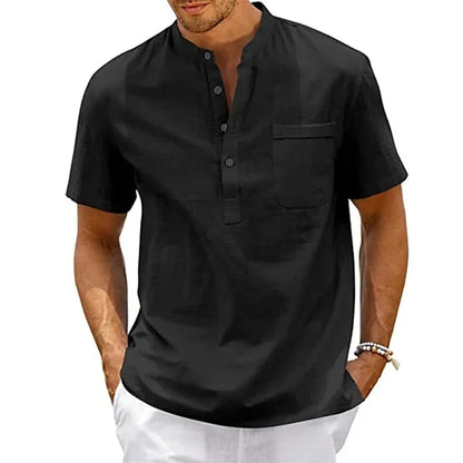 Van Rijn Fashion® | Katoenen Linnen Henley Shirt