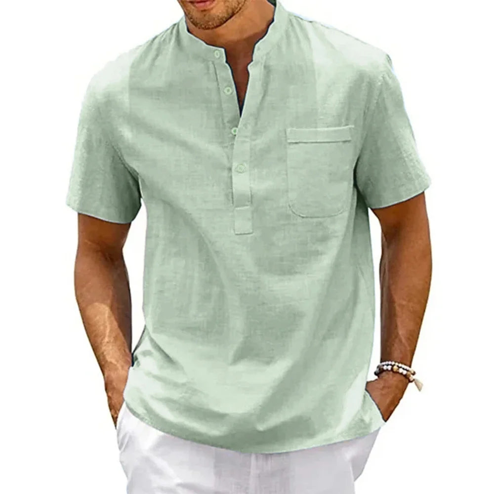 Van Rijn Fashion® | Katoenen Linnen Henley Shirt