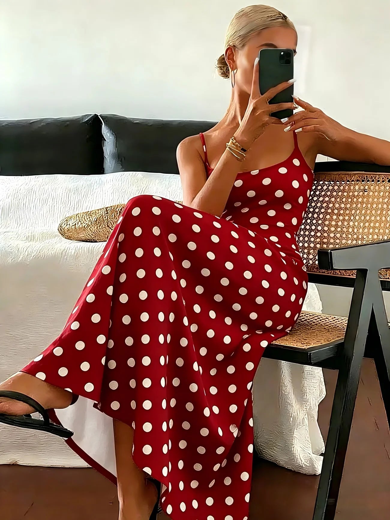 Van Rijn Fashion® | Elegante Polka Dot Midi-jurk