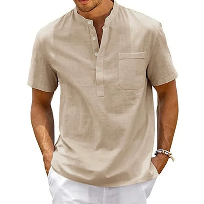 Van Rijn Fashion® | Katoenen Linnen Henley Shirt