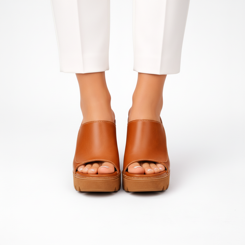 Van Rijn Fashion® | Leren plateaumule met blokhak