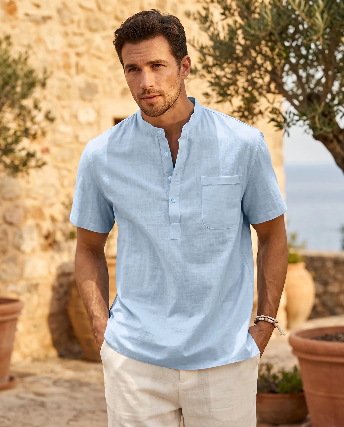 Van Rijn Fashion® | Katoenen Linnen Henley Shirt