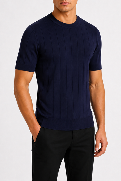 Van Rijn Fashion® | Gebreid T-shirt marineblauw