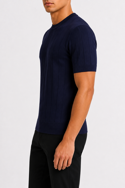 Van Rijn Fashion® | Gebreid T-shirt marineblauw