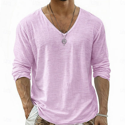 Lars Linnen V-Hals Longsleeve Shirt Paars